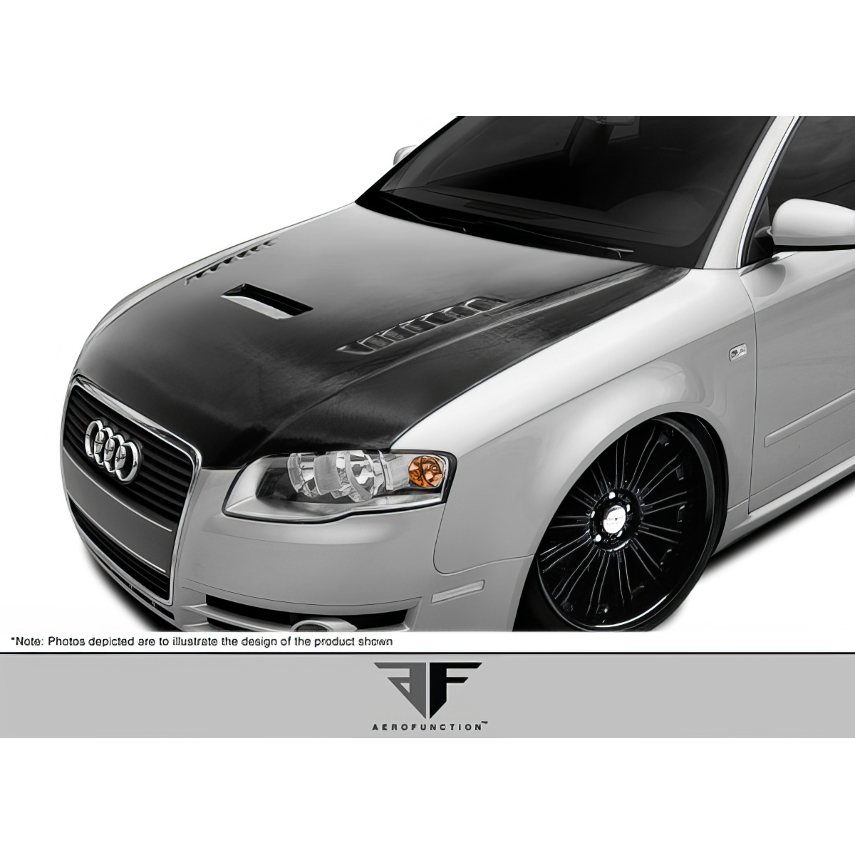 Modify your Audi A4 2006 with our Exterior/Hoods - Front angle view of Audi A4 with carbon fiber hood