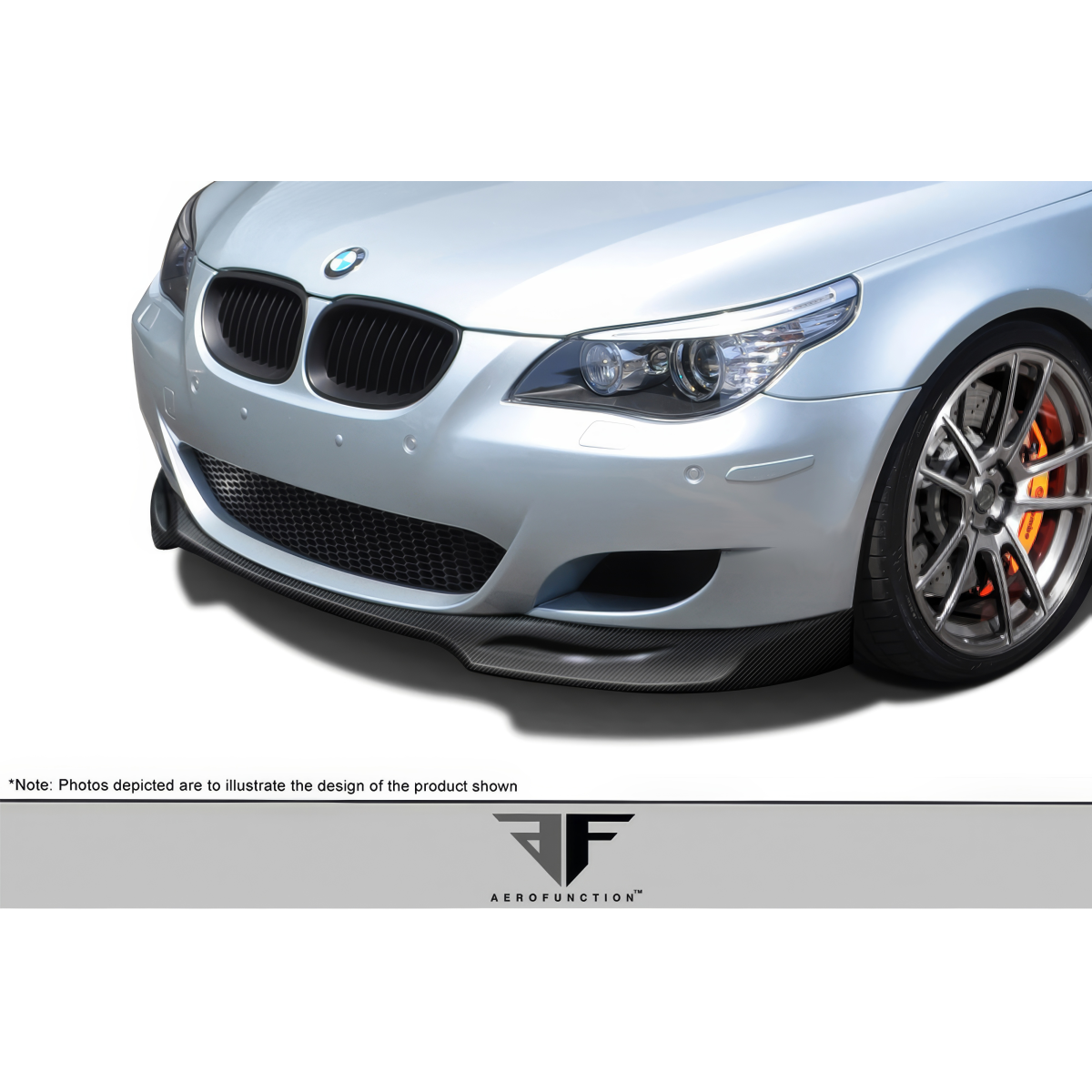 Modify your BMW 5-Series 2006 with our Exterior/Front Bumpers or Lips - Front angle showing carbon fiber add on spoiler