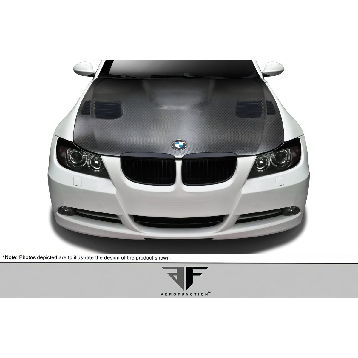 Modify your BMW 3-Series 2006 with our Exterior/Hoods - Front view of carbon fiber hood at horizontal angle