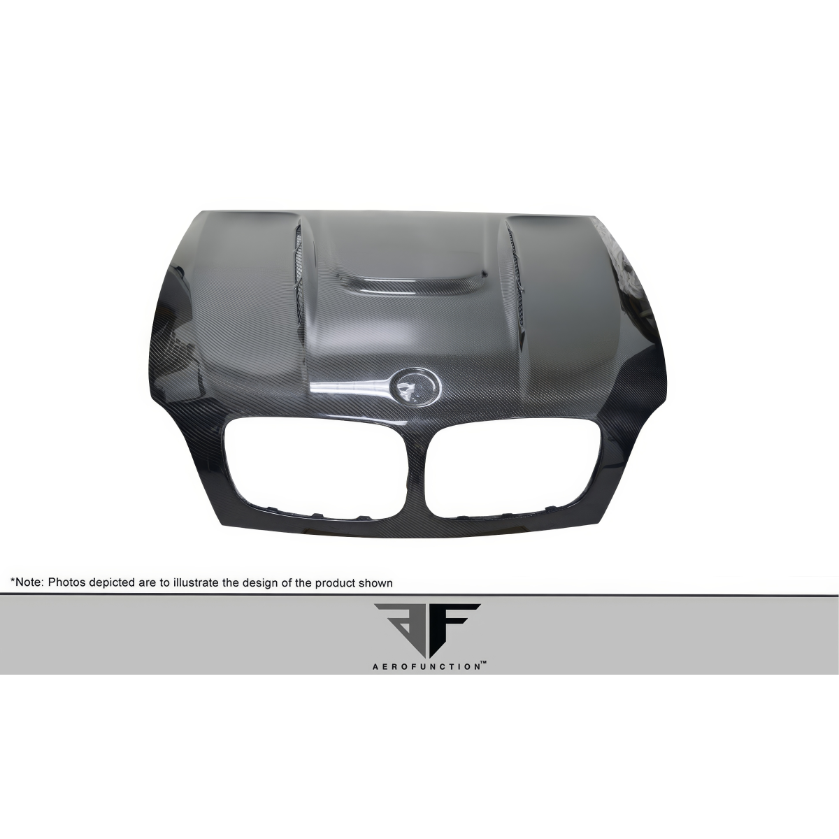 Modify your BMW X5 2008 with our Exterior/Hoods - Front view of carbon fiber hood at a slight angle