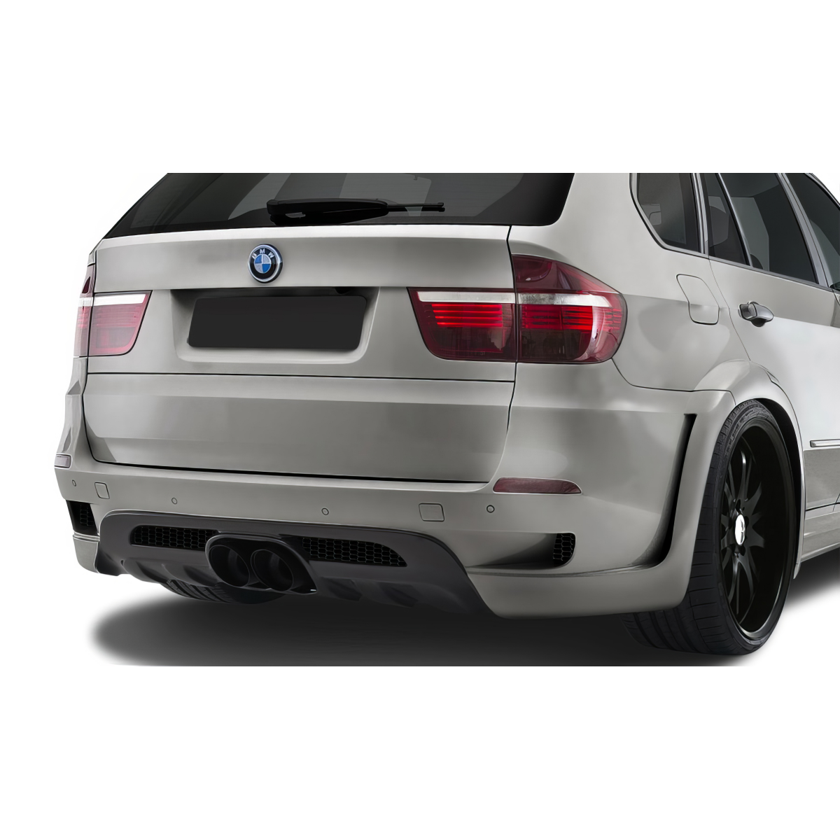 Modify your BMW X5M 2010 with our Exterior/Rear Bumpers or Lips - Rear angle view of the bumper assembly