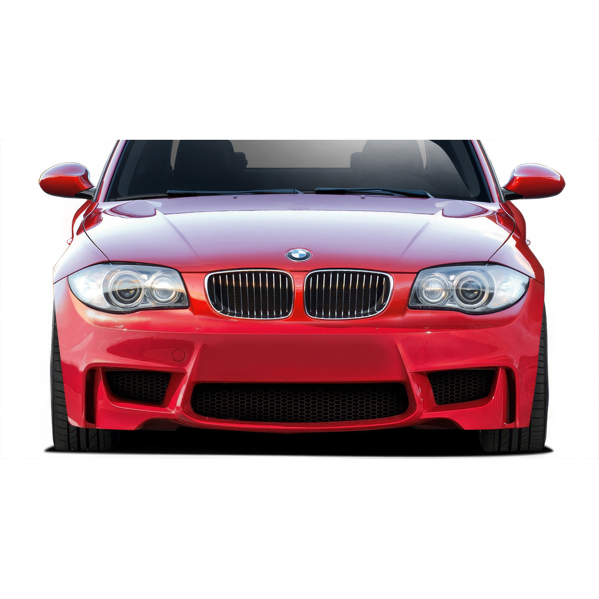 Modify your BMW 1-Series 2008 with our Exterior/Front Bumpers or Lips - Image shows front view of car positioned straight