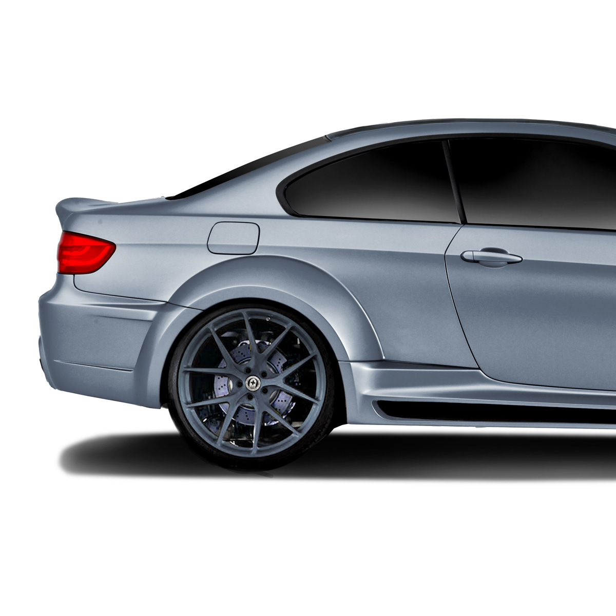 Modify your BMW M3 2008 with our Exterior/Fenders - Side view at a slight angle showcasing fender flares