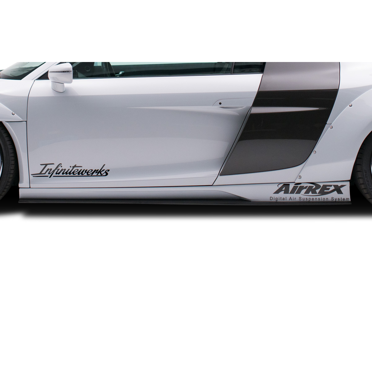 Modify your Audi R8 2008 with our Exterior/Side Skirts - Side view showing part angle from ground