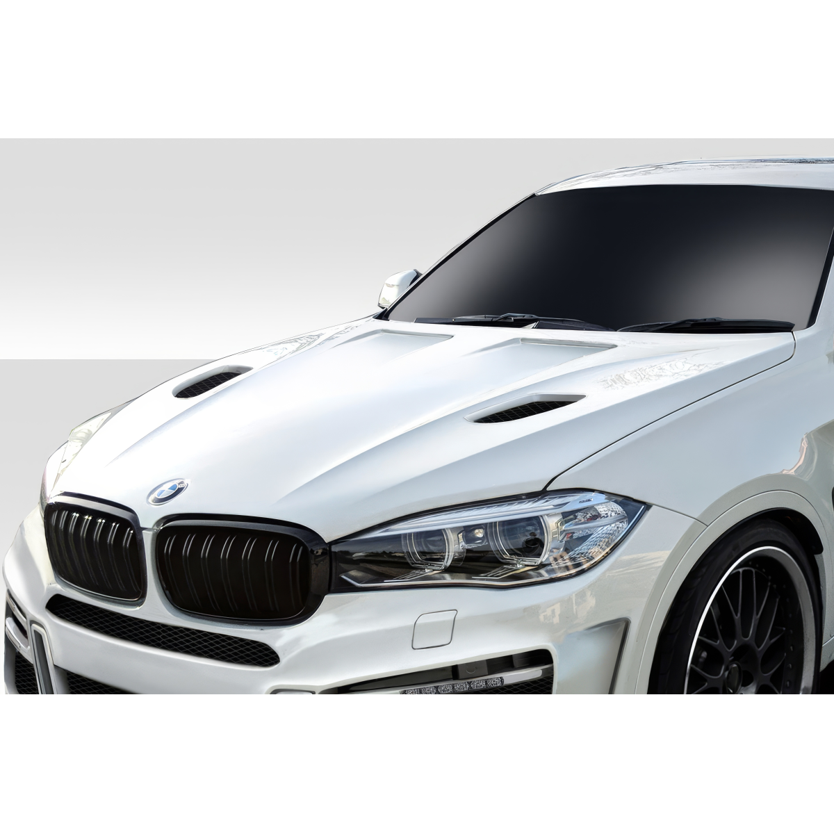 Modify your BMW X6 2015 with our Exterior/Hoods - Front angled view of a BMW X6 Hood