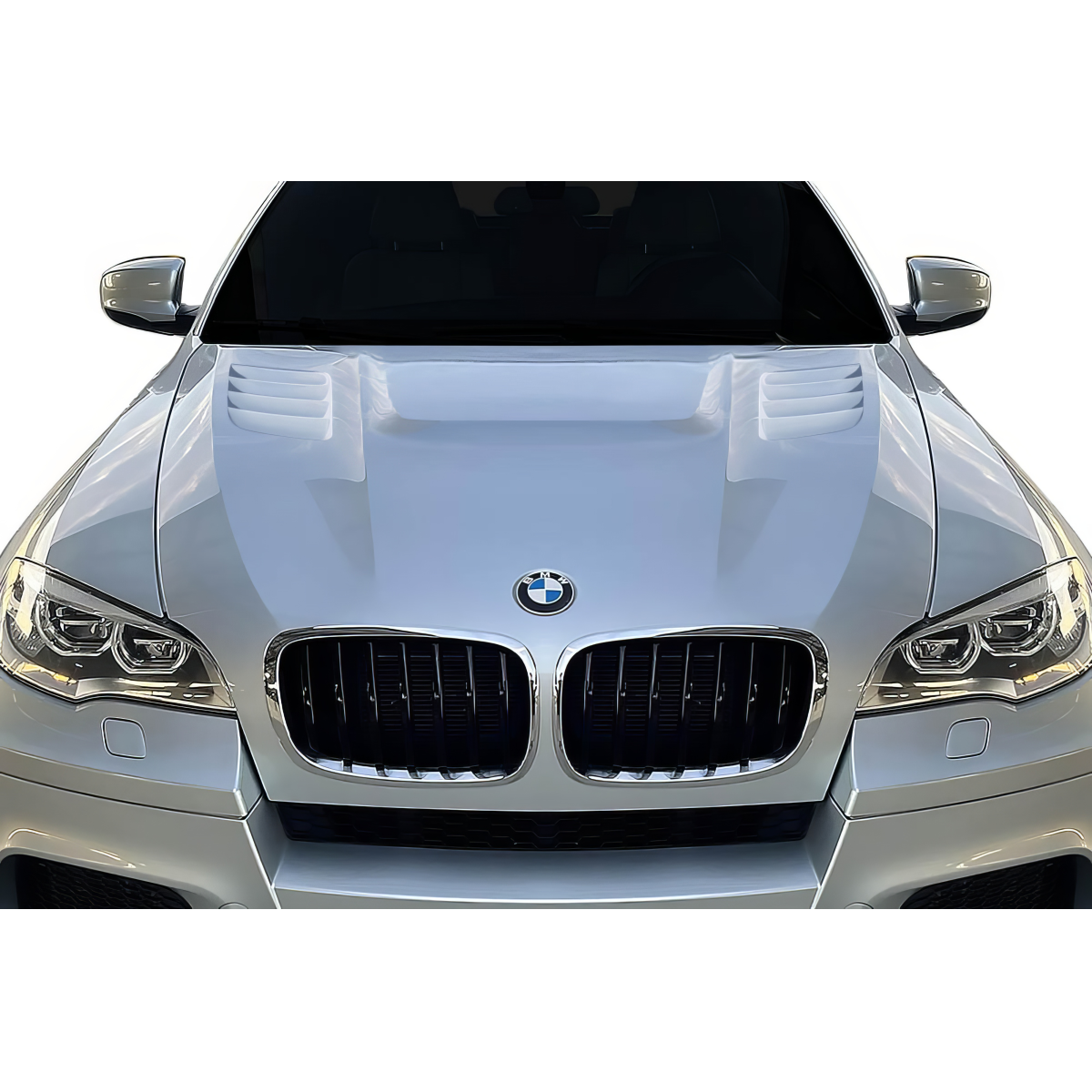 Modify your BMW X6 2008 with our Exterior/Hoods - Front view of the hood at a low angle