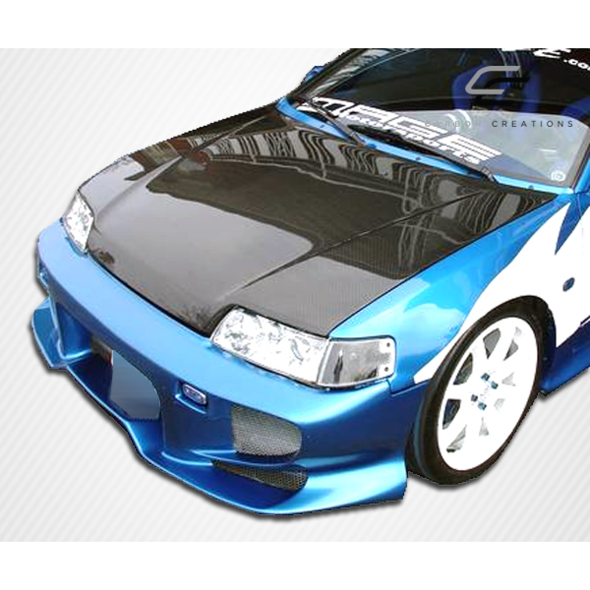 Modify your Honda Civic 1988 with our Exterior/Hoods - Front top angle view of carbon fiber hood