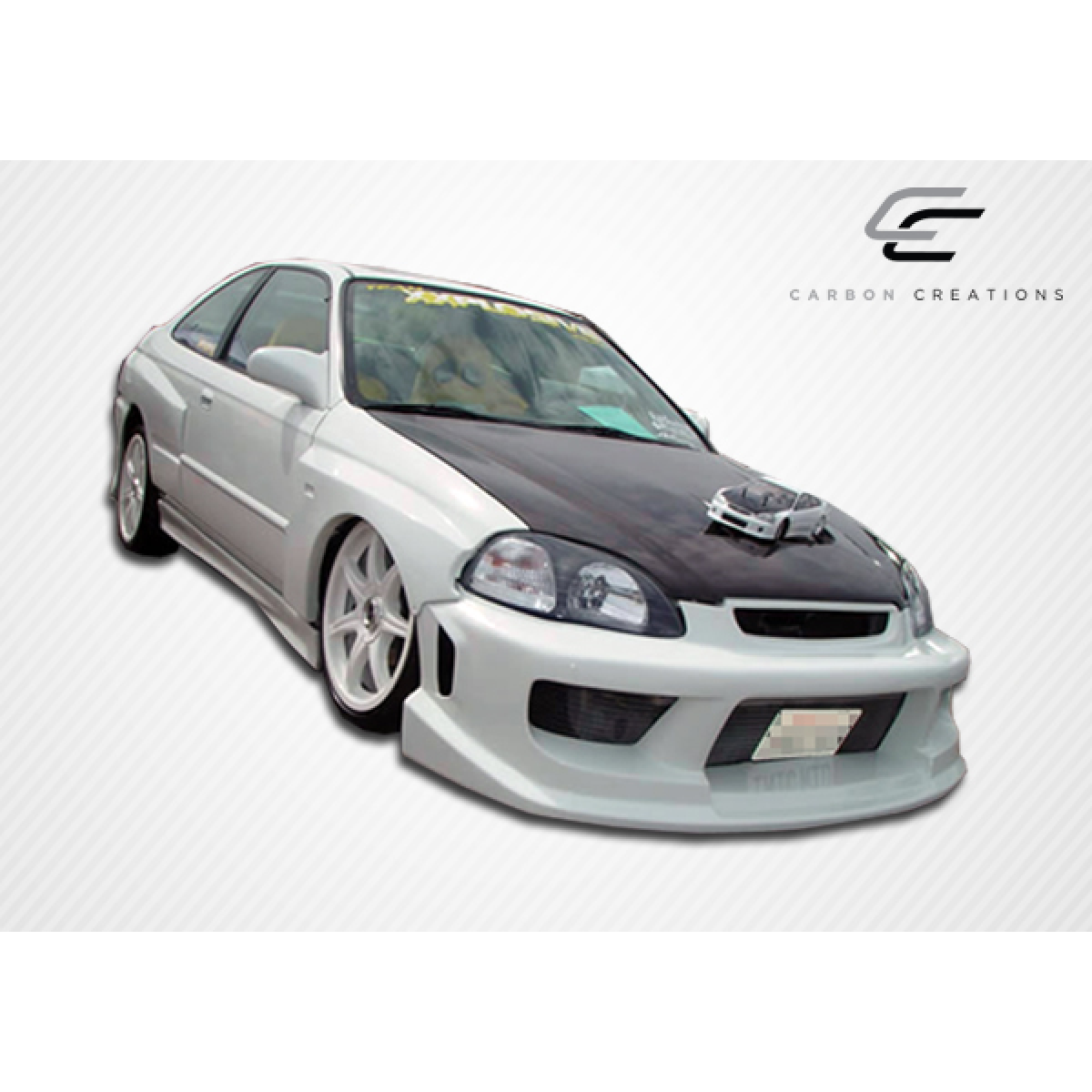 Modify your Honda Civic 1996 with our Exterior/Hoods - Front angle view of modified Honda Civic car