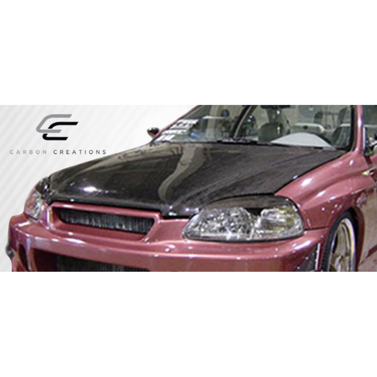 Modify your Honda Civic 1996 with our Exterior/Hoods - Front angle view of the car hood