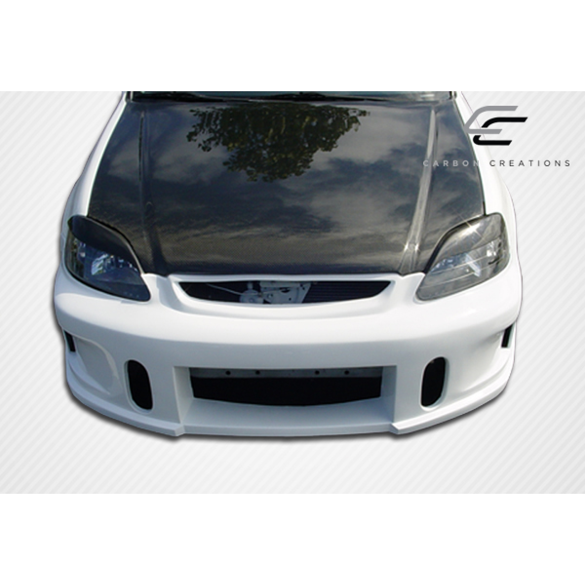 Modify your Honda Civic 1996 with our Exterior/Hoods - Front view of a carbon fiber hood for Honda Civic