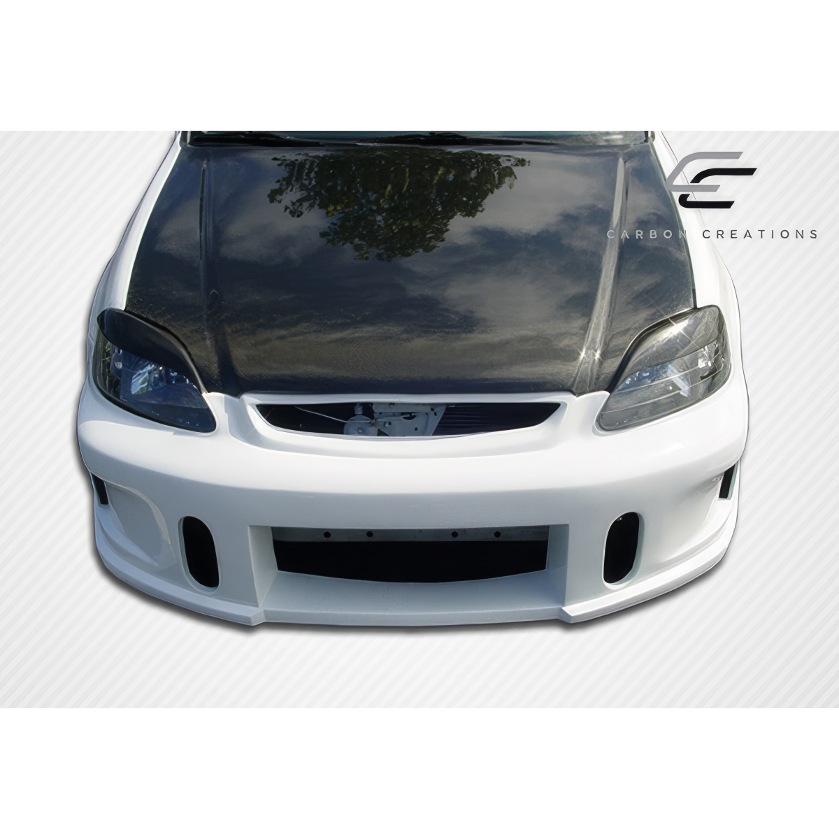 Modify your Honda Civic 1996 with our Exterior/Hoods - Front view of the Honda Civic hood at a slight angle