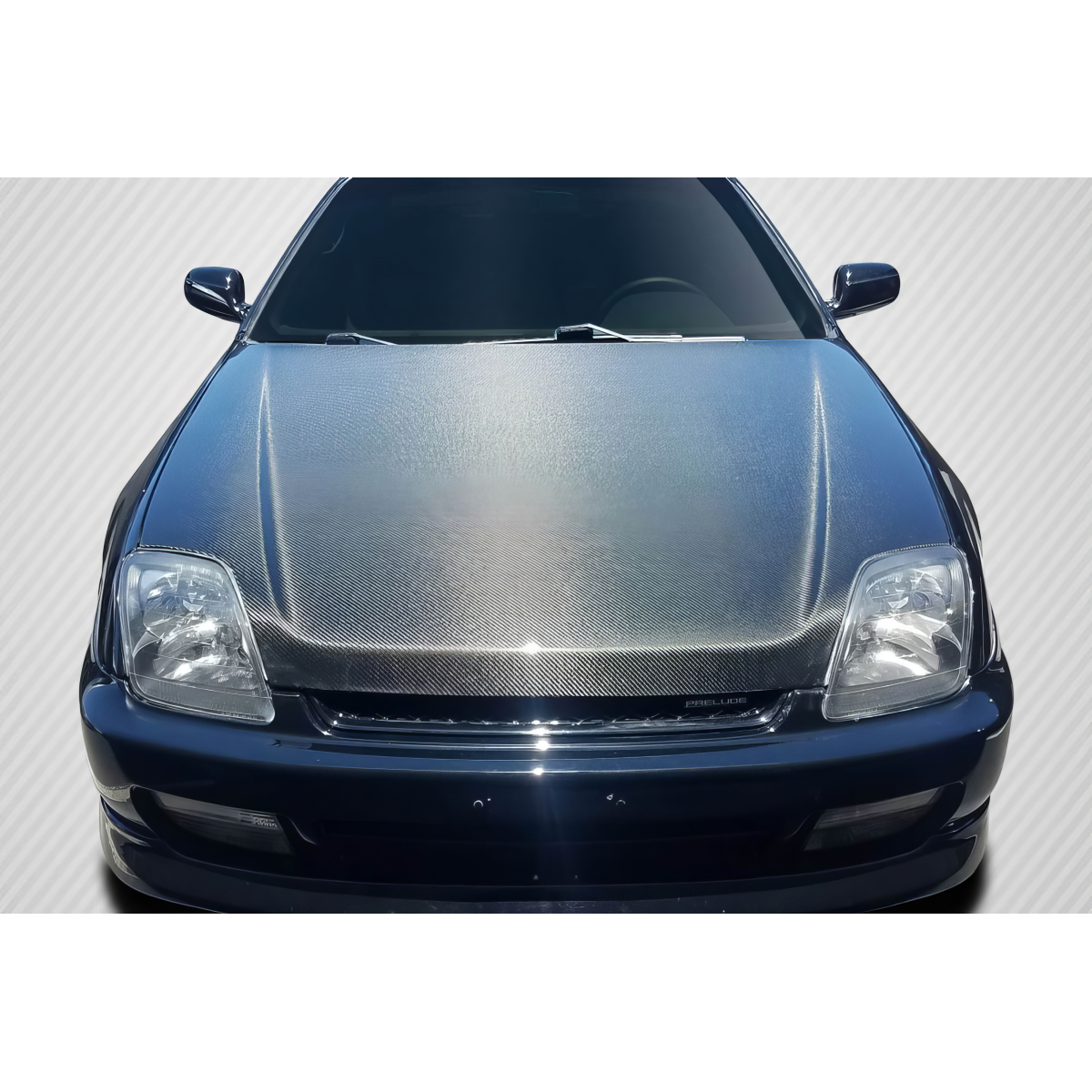 Modify your Honda Prelude 1997 with our Exterior/Hoods - Front view of carbon fiber hood on Honda Prelude