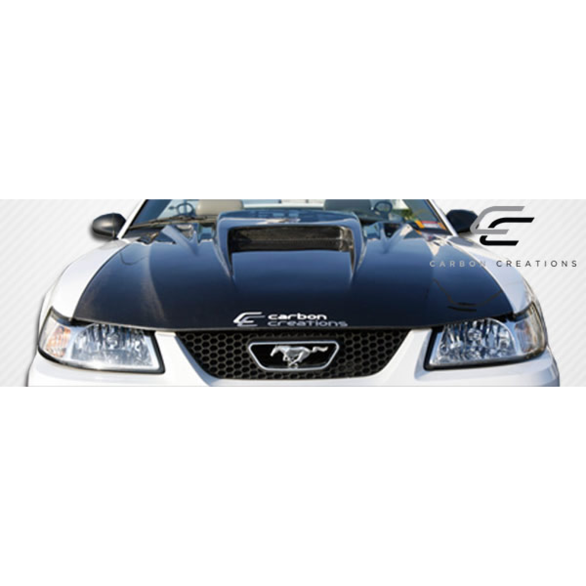 Modify your Ford Mustang 1999 with our Exterior/Hoods - Front view angle of the carbon fiber hood