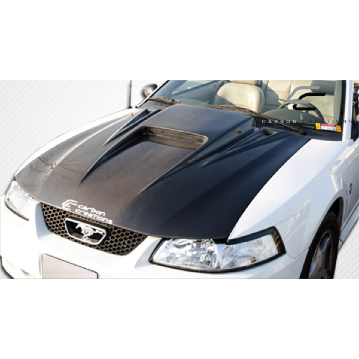 Modify your Ford Mustang 1999 with our Exterior/Hoods - Top view of the hood at a slight angle