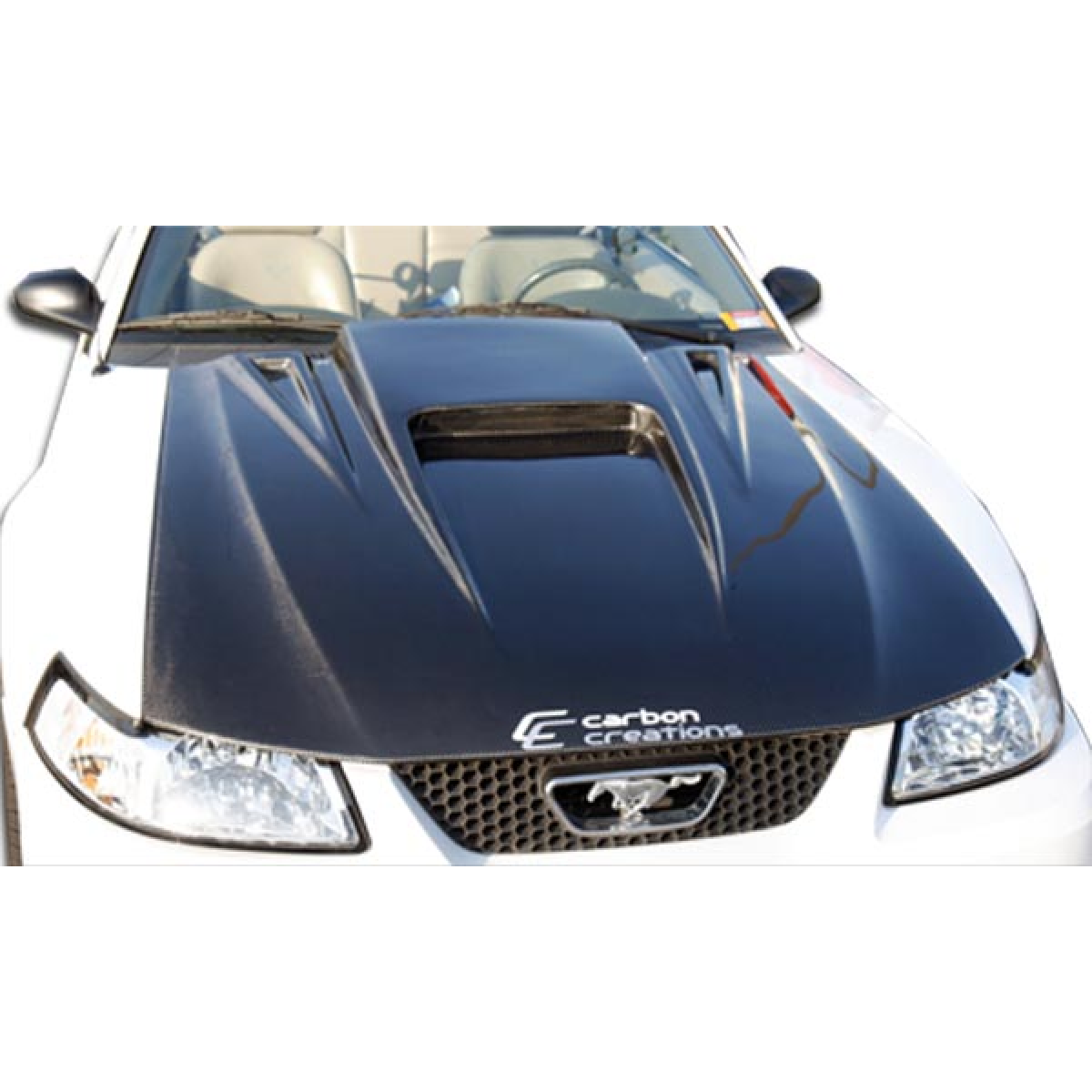 Modify your Ford Mustang 1999 with our Exterior/Hoods - Viewed from slightly above and in front of the hood