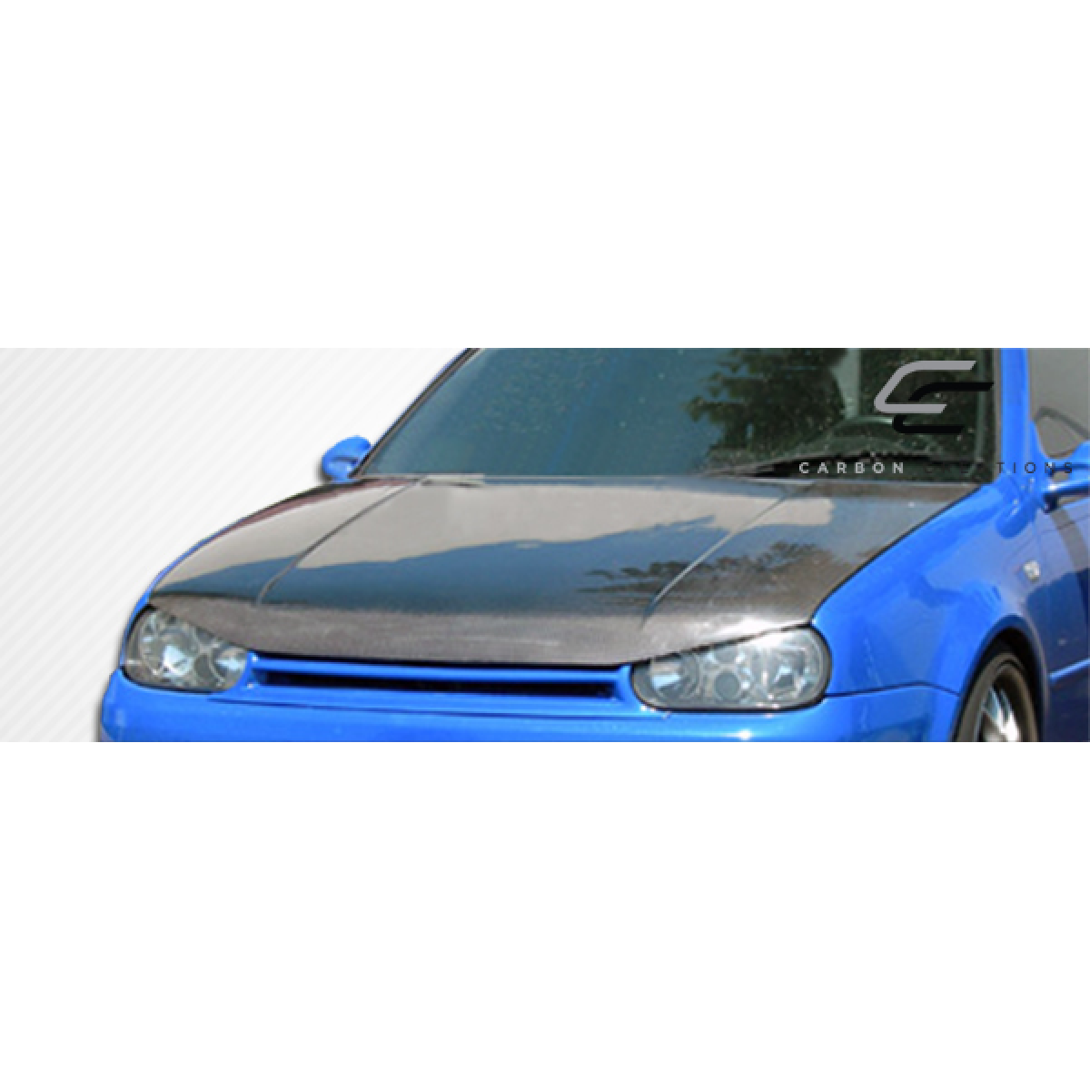 Modify your Volkswagen Golf 1999 with our Exterior/Hoods - Front angle view of carbon fiber hood