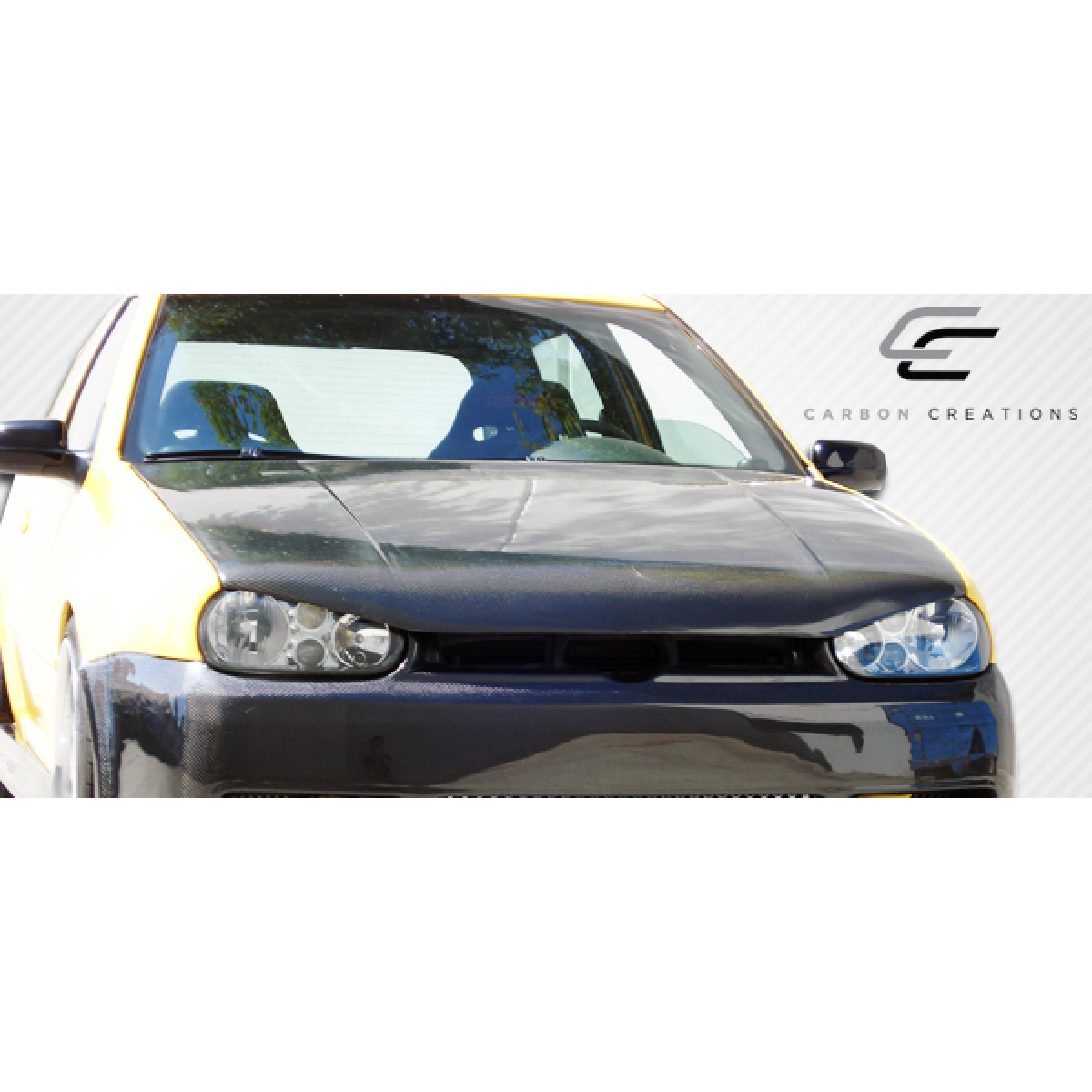 Modify your Volkswagen Golf 1999 with our Exterior/Hoods - Front view of the hood at eye level angle