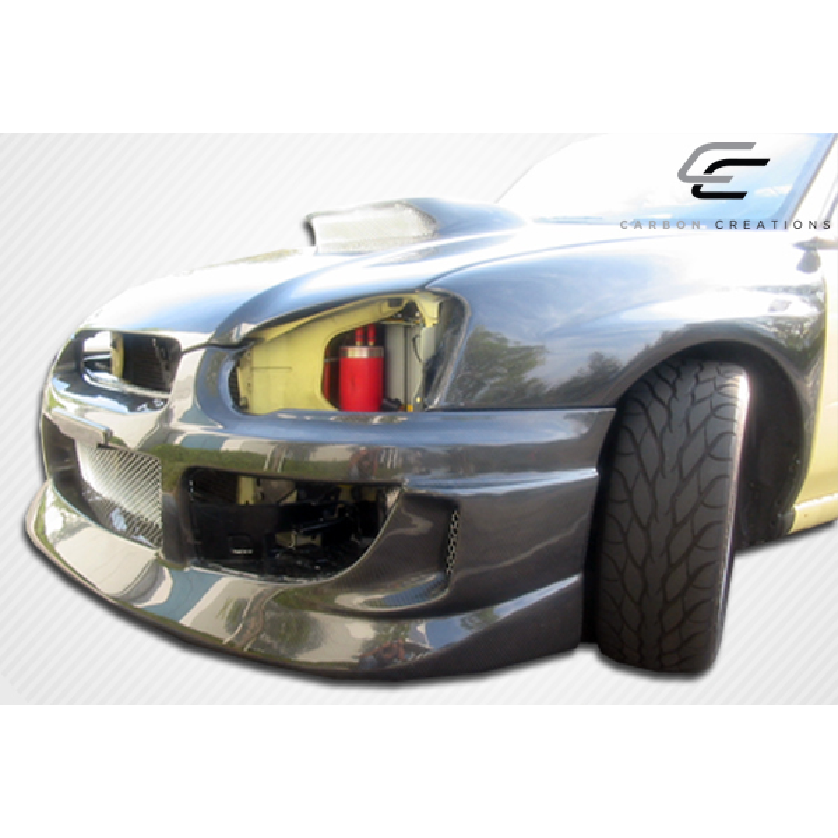 Modify your Subaru Impreza 2004 with our Exterior/Fenders - Angled view showcasing carbon fiber fenders