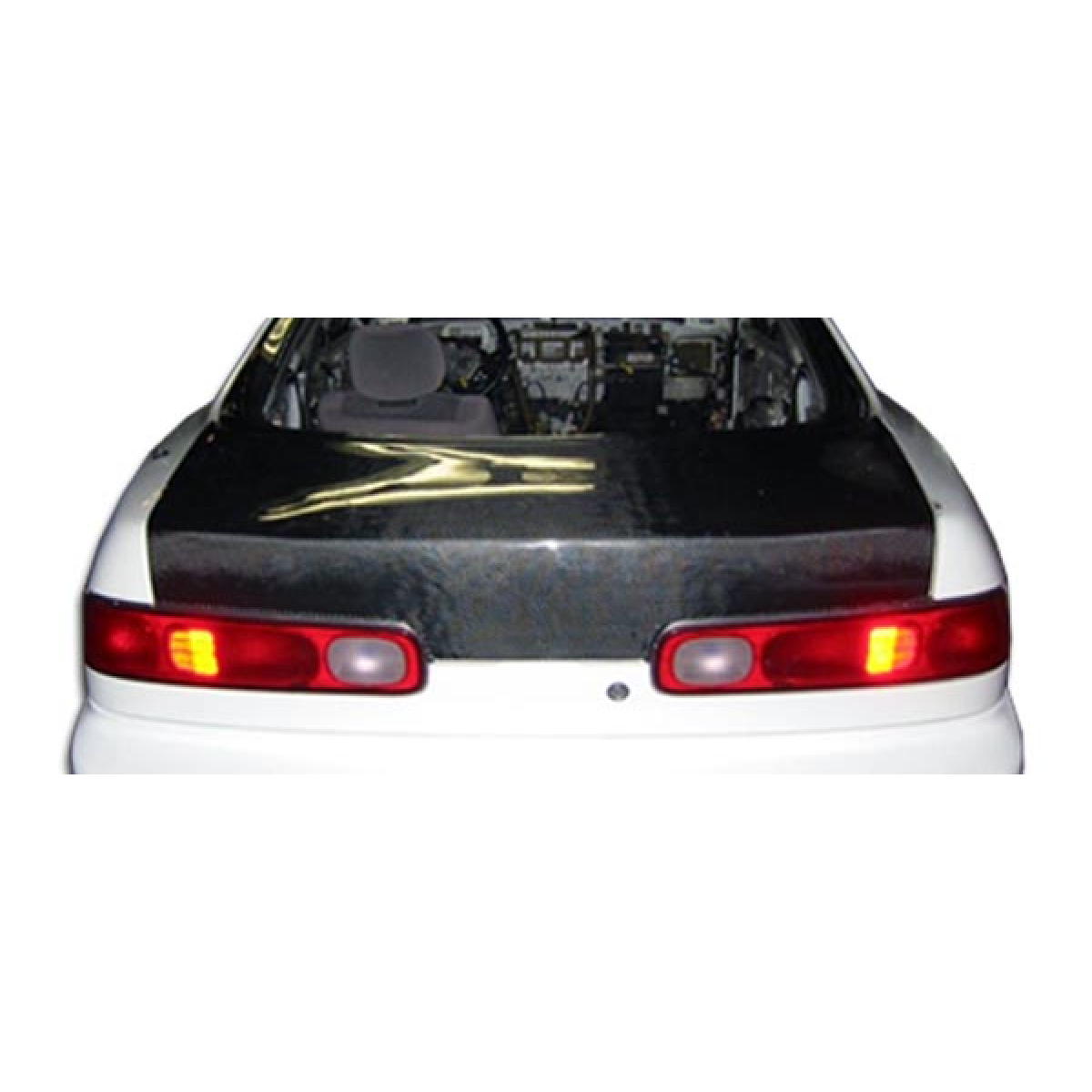 Modify your Acura Integra 1994 with our Exterior/Trunks - Rear view angle showing carbon fiber trunk part
