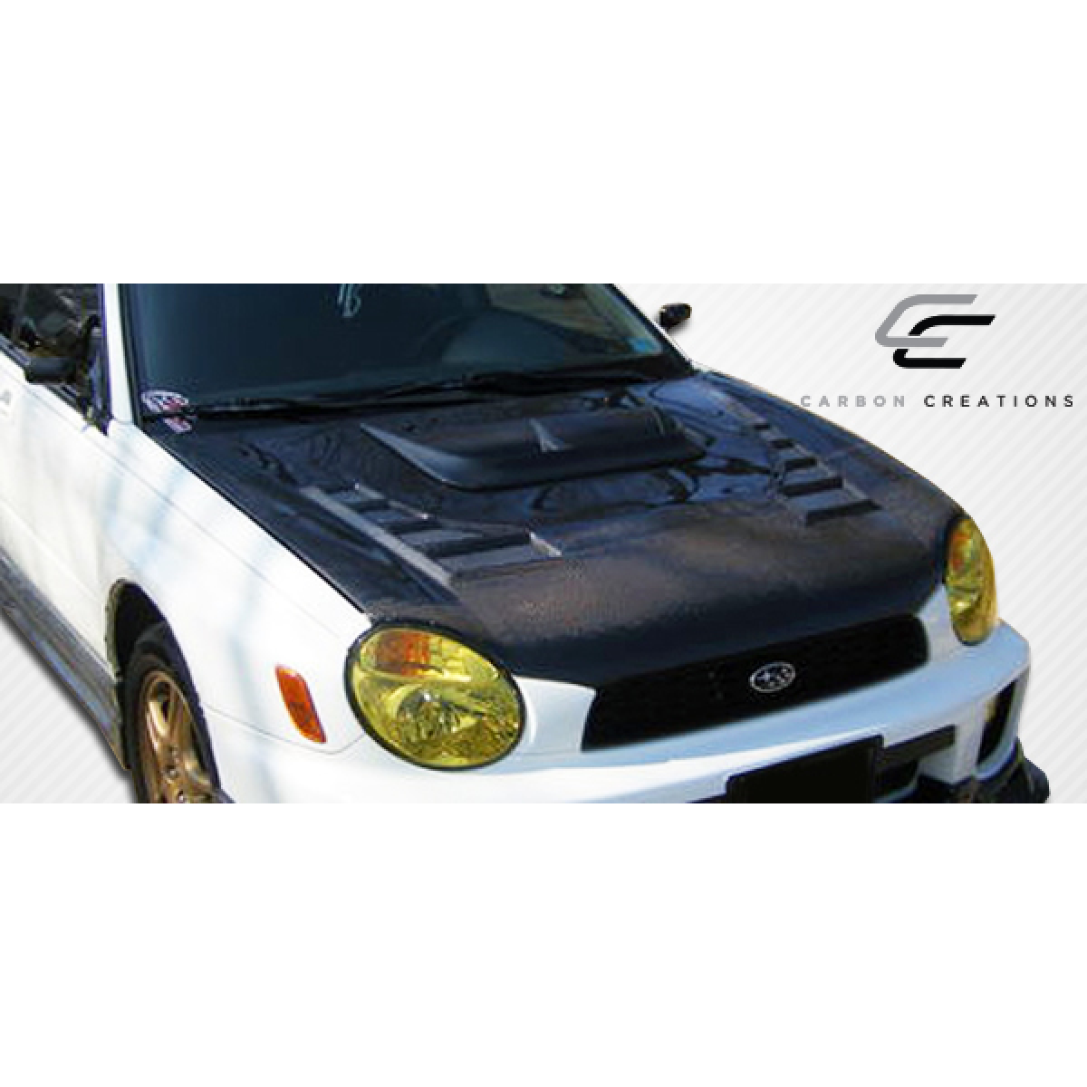 Modify your Subaru Impreza 2002 with our Exterior/Hoods - Viewed from a slight front angle