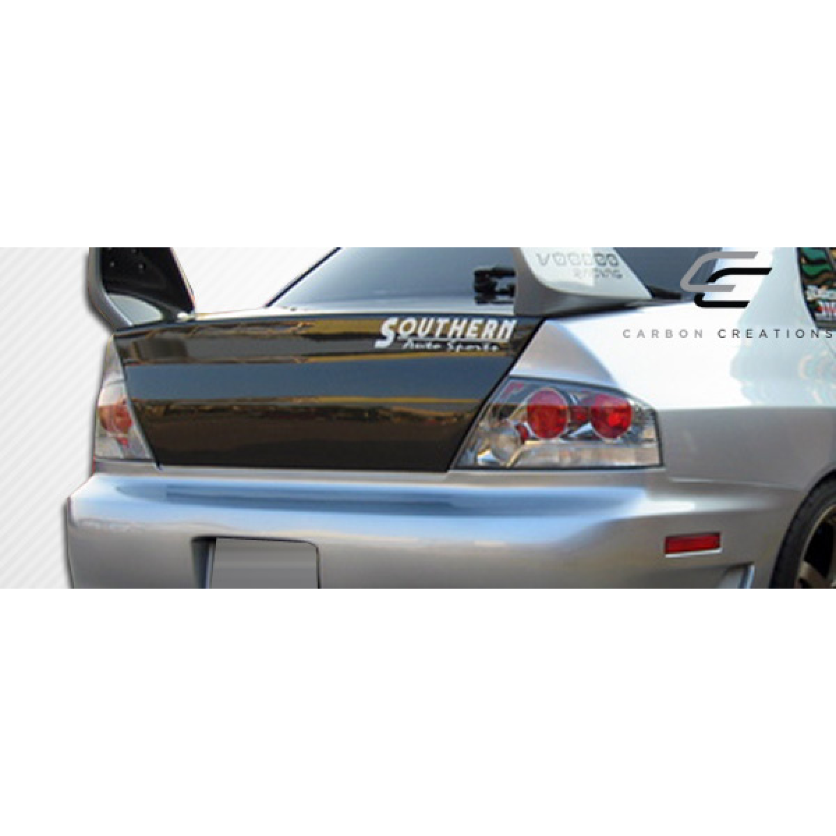 Modify your Mitsubishi Evolution 2002 with our Exterior/Trunks - Rear view angle showing trunk and spoiler