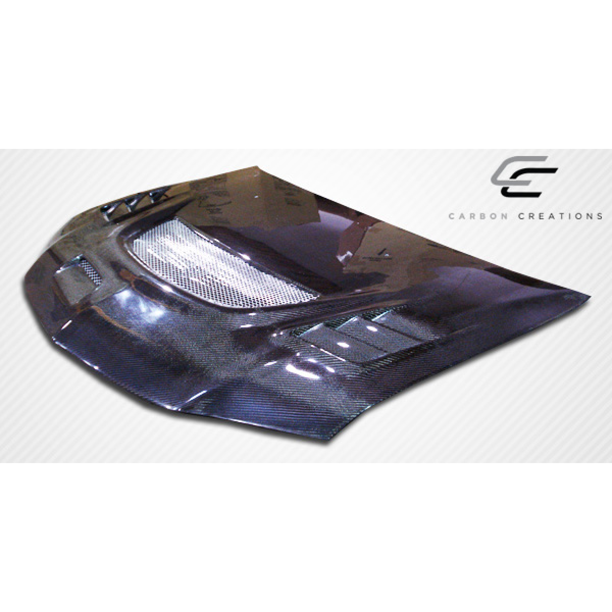 Modify your Mitsubishi Evolution 2003 with our Exterior/Hoods - Angle view showing the carbon fiber hood featured