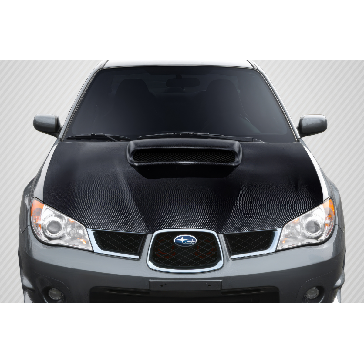 Modify your Subaru Impreza 2006 with our Exterior/Hoods - Front view of car hood at a slight upward angle