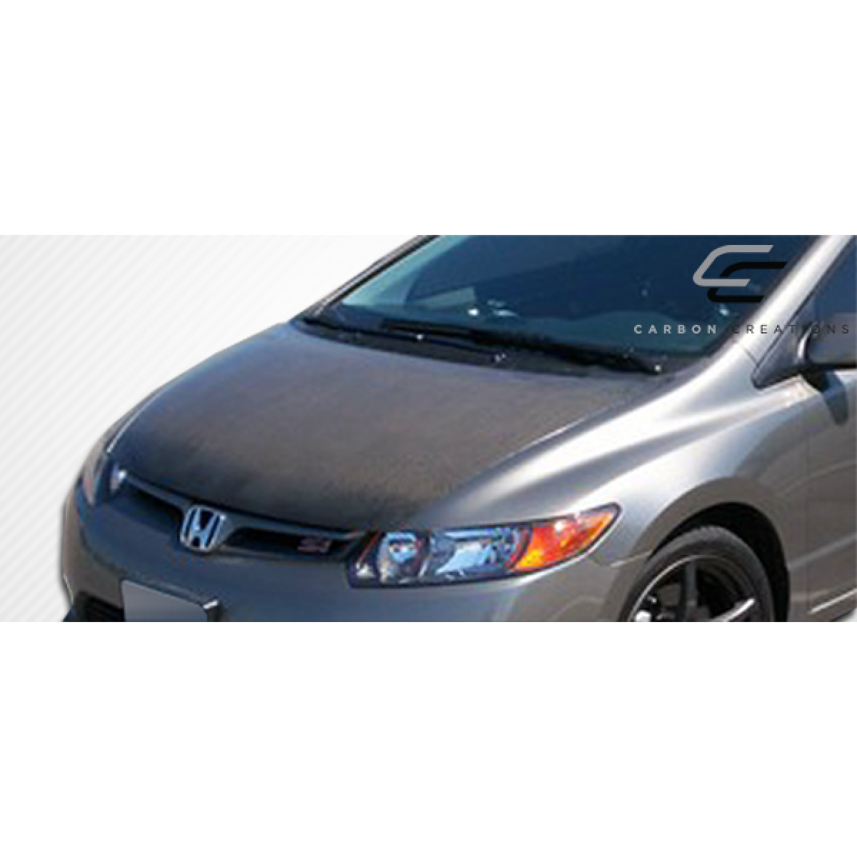 Modify your Honda Civic 2006 with our Exterior/Hoods - Front angled view of Honda Civic hood part