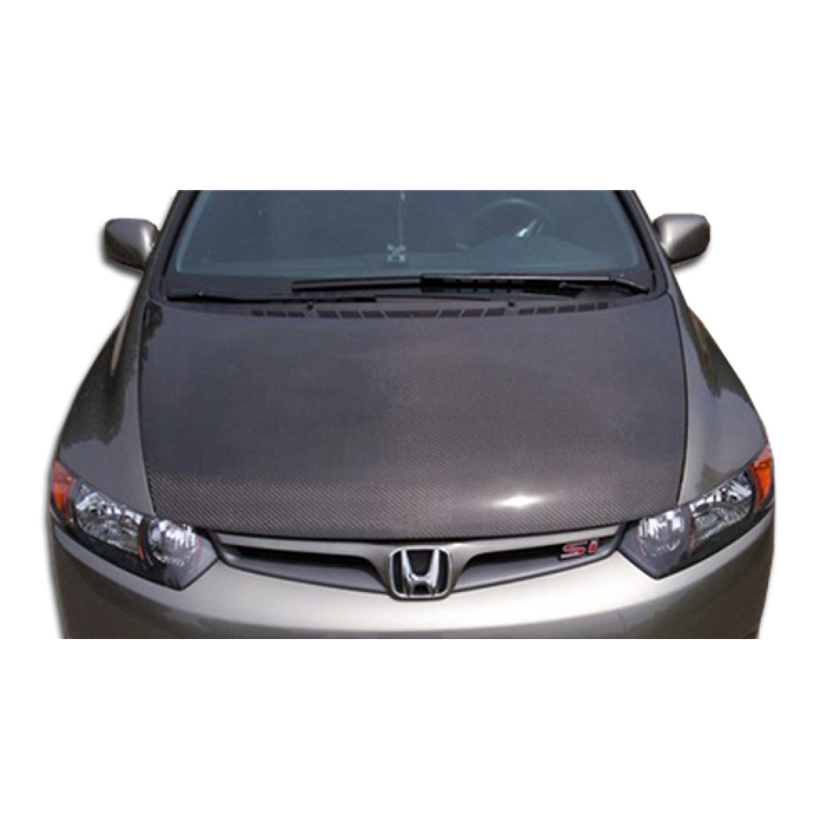 Modify your Honda Civic 2006 with our Exterior/Hoods - Front view of carbon fiber hood at a straight angle