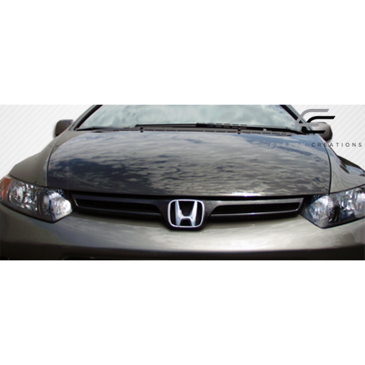 Modify your Honda Civic 2006 with our Exterior/Hoods - Front view of the hood at eye level