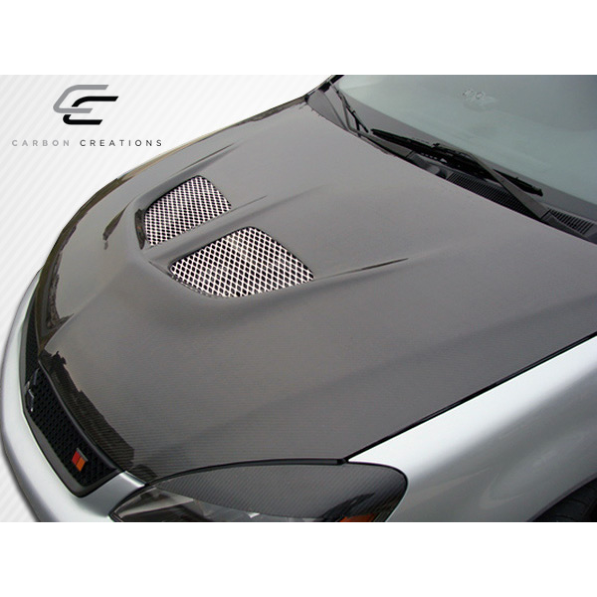 Modify your Mitsubishi Lancer 2004 with our Exterior/Hoods - Top down view of carbon fiber hood