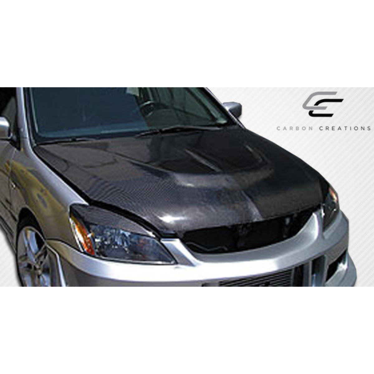 Modify your Mitsubishi Lancer 2004 with our Exterior/Hoods - Viewed from slightly above front angle