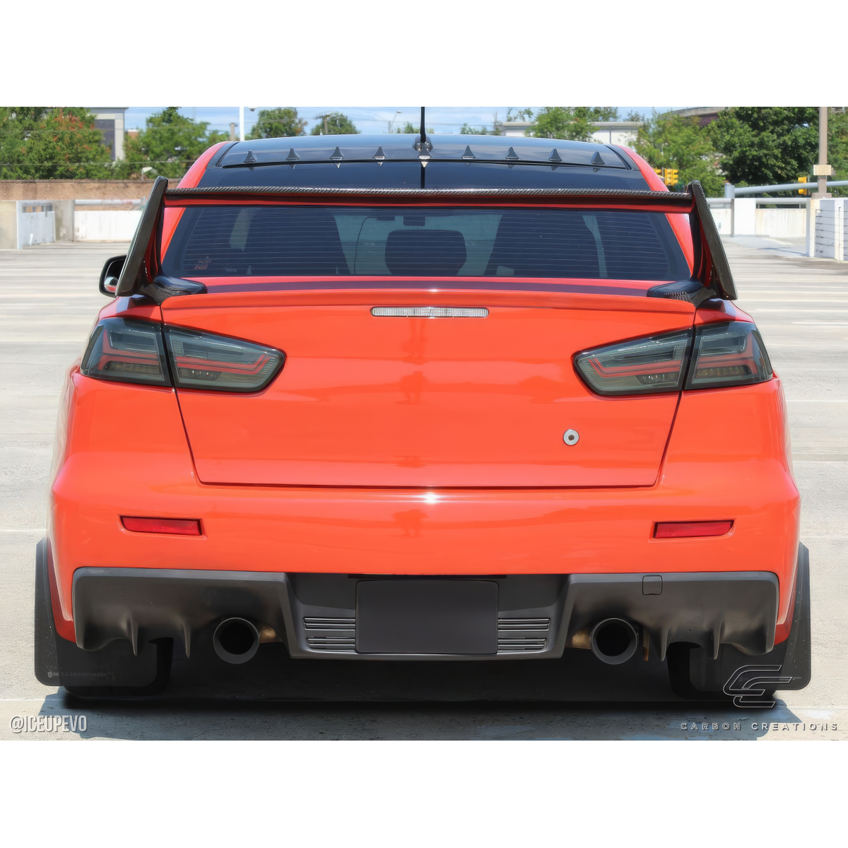 Modify your Mitsubishi Evolution 2008 with our Exterior/Wings - Rear view of vehicle at eye level angle