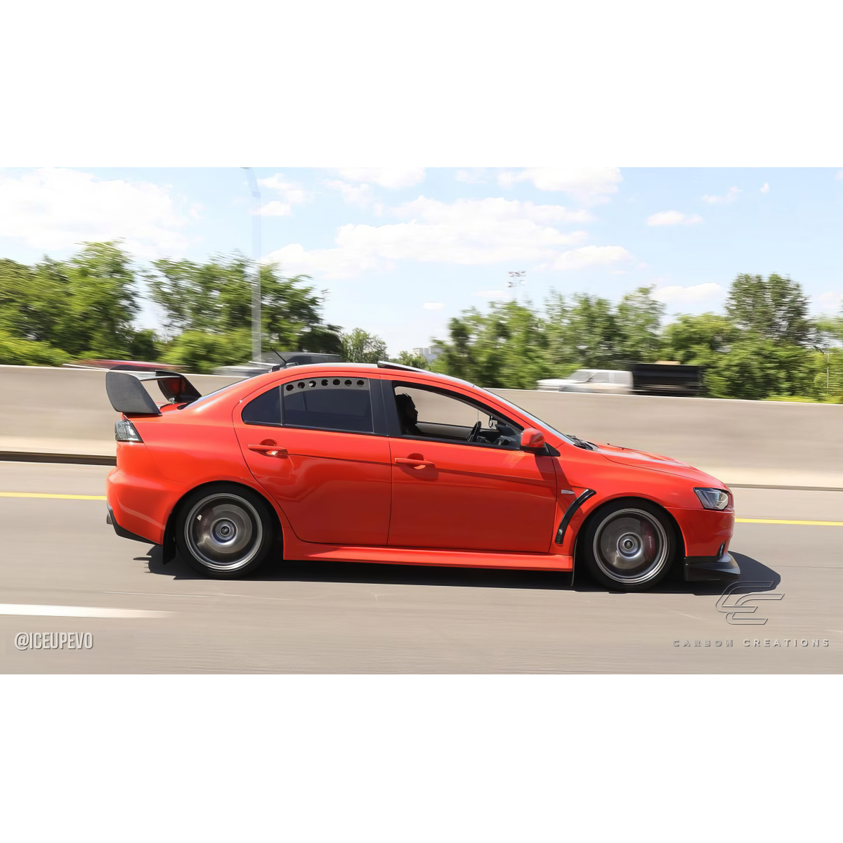 Modify your Mitsubishi Evolution 2008 with our Exterior/Wings - Side angle of a car in motion