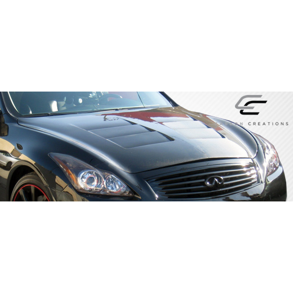 Modify your Infiniti G37 2008 with our Exterior/Hoods - Front angle showing hood design and features