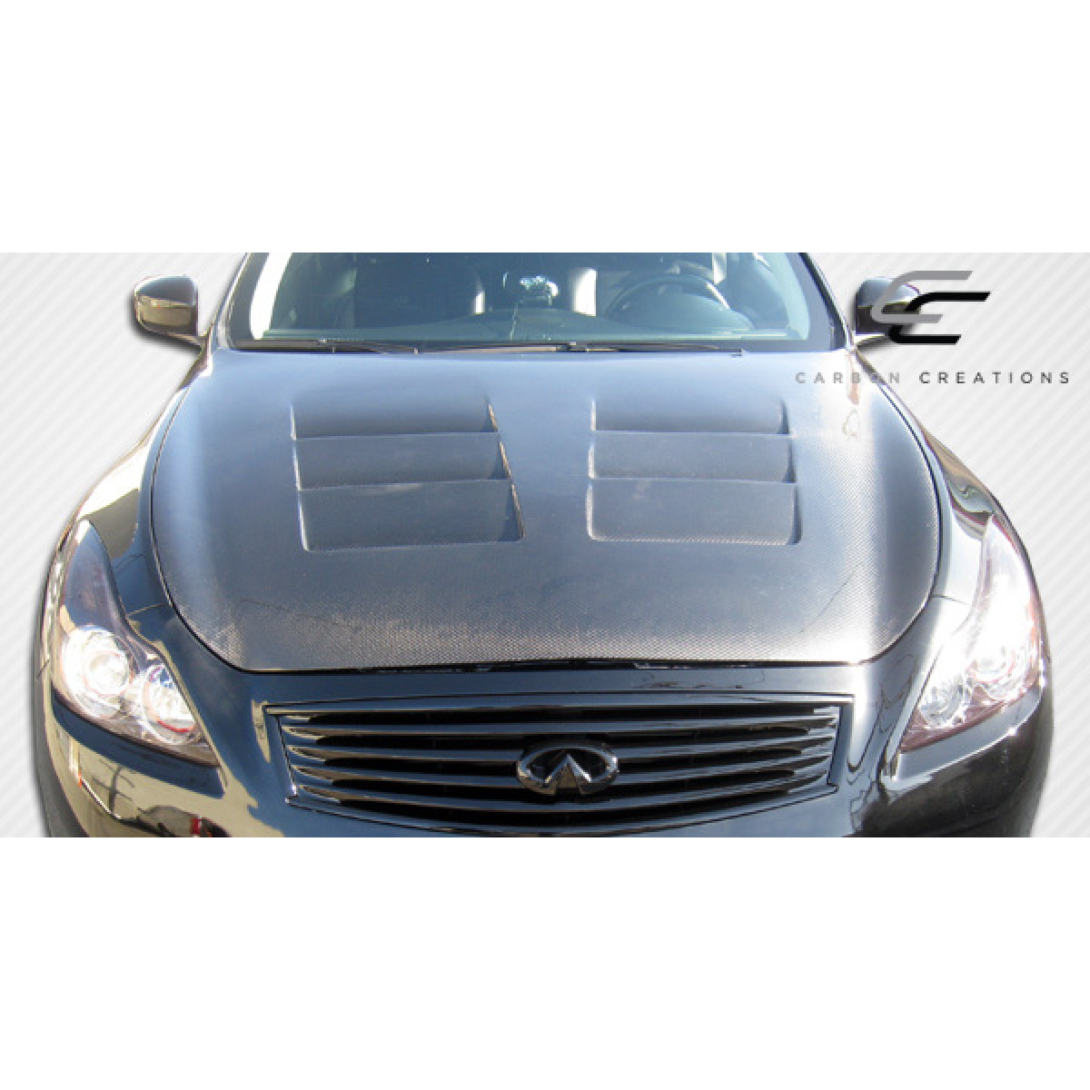 Modify your Infiniti G37 2008 with our Exterior/Hoods - Front view of the hood at a slight angle