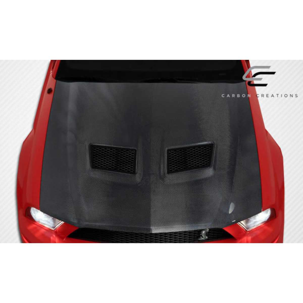 Modify your Ford Mustang 2005 with our Exterior/Hoods - Top down view of hood at a slight angle