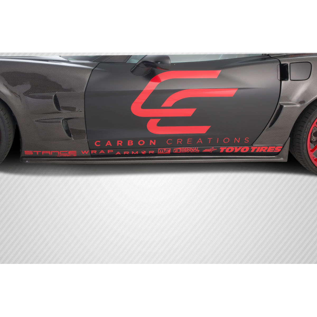 Modify your Chevrolet Corvette 2005 with our Exterior/Side Skirts - Side view of vehicle part at a flat angle