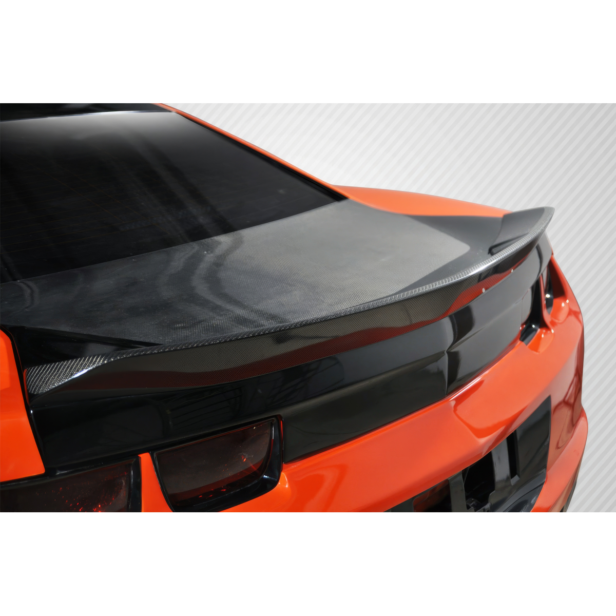 Modify your Chevrolet Camaro 2010 with our Exterior/Wings - Top rear angle showing carbon fiber spoiler