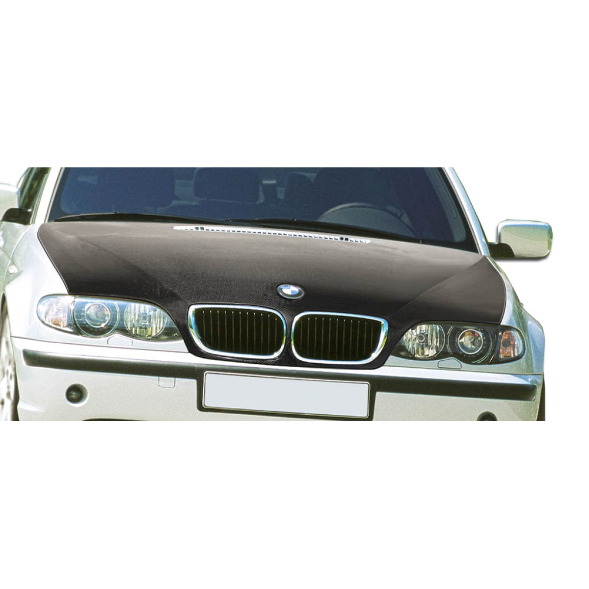 Modify your BMW 3-Series 2002 with our Exterior/Hoods - Front view of vehicle hood at a straight angle