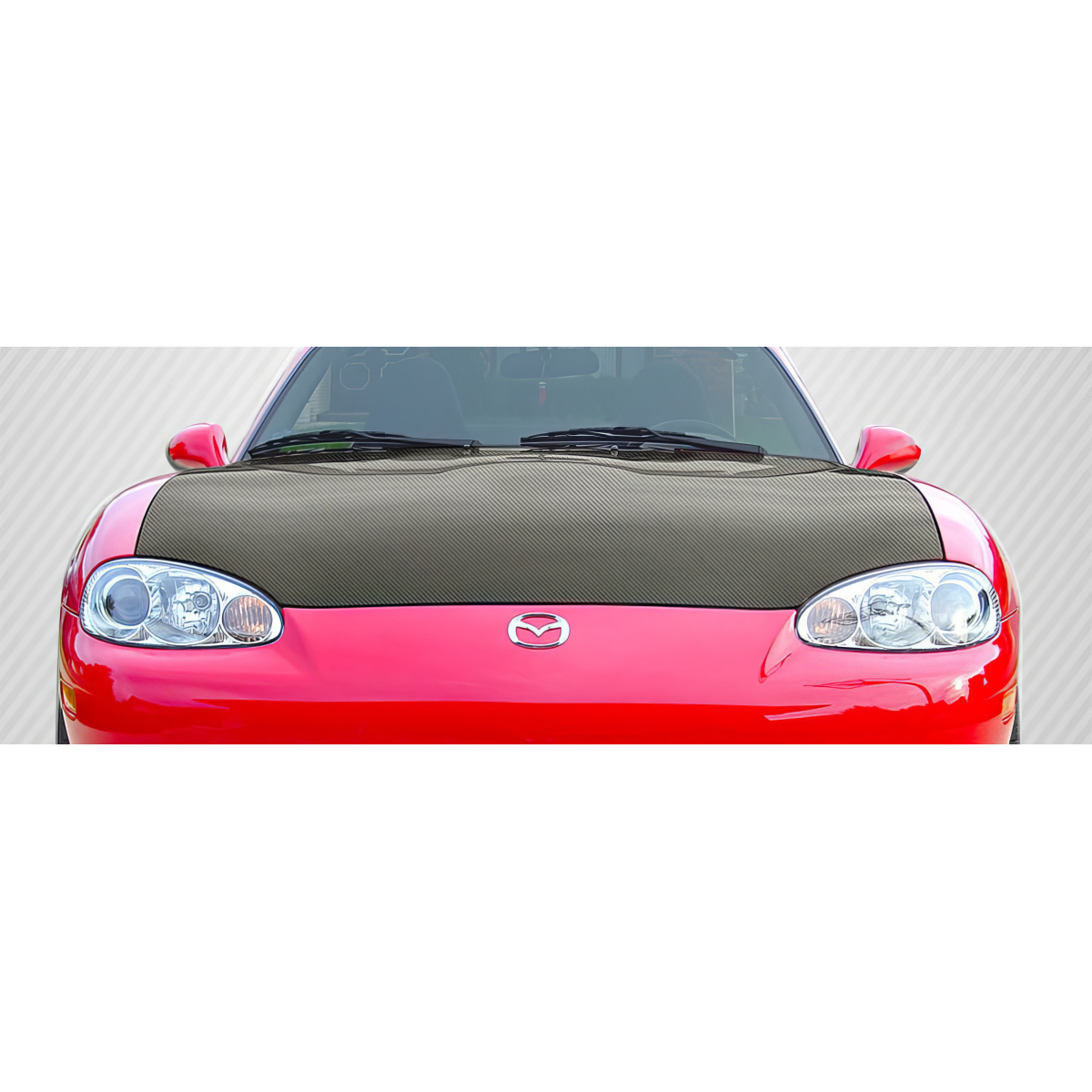 Modify your Mazda Miata 1999 with our Exterior/Hoods - Viewed from the front at a straight angle