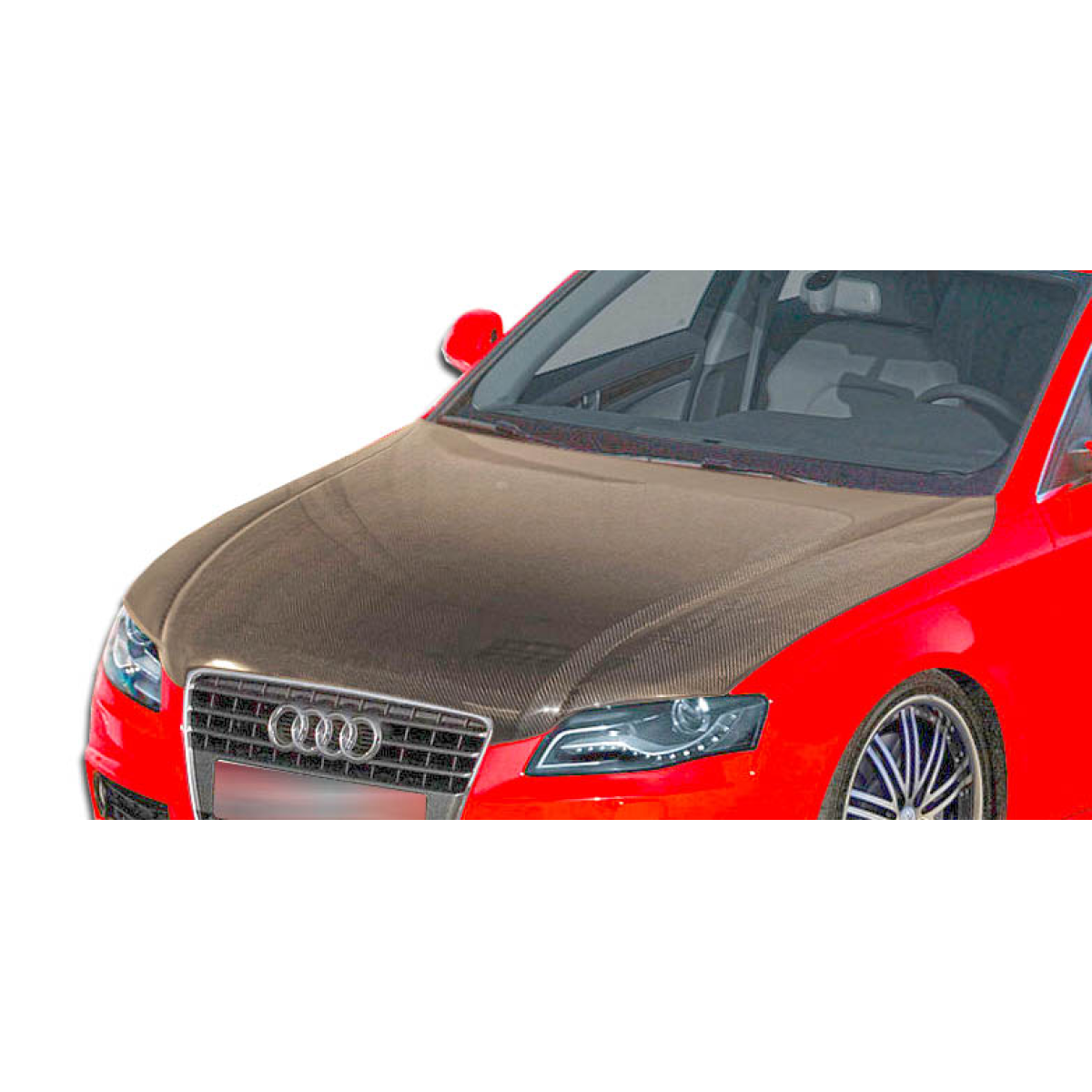 Modify your Audi A4 2006 with our Exterior/Hoods - Front angle view of carbon fiber hood