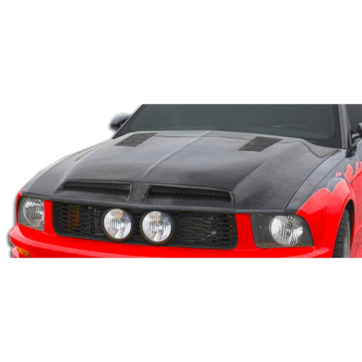 Modify your Ford Mustang 2005 with our Exterior/Hoods - Front view showing hood design and features