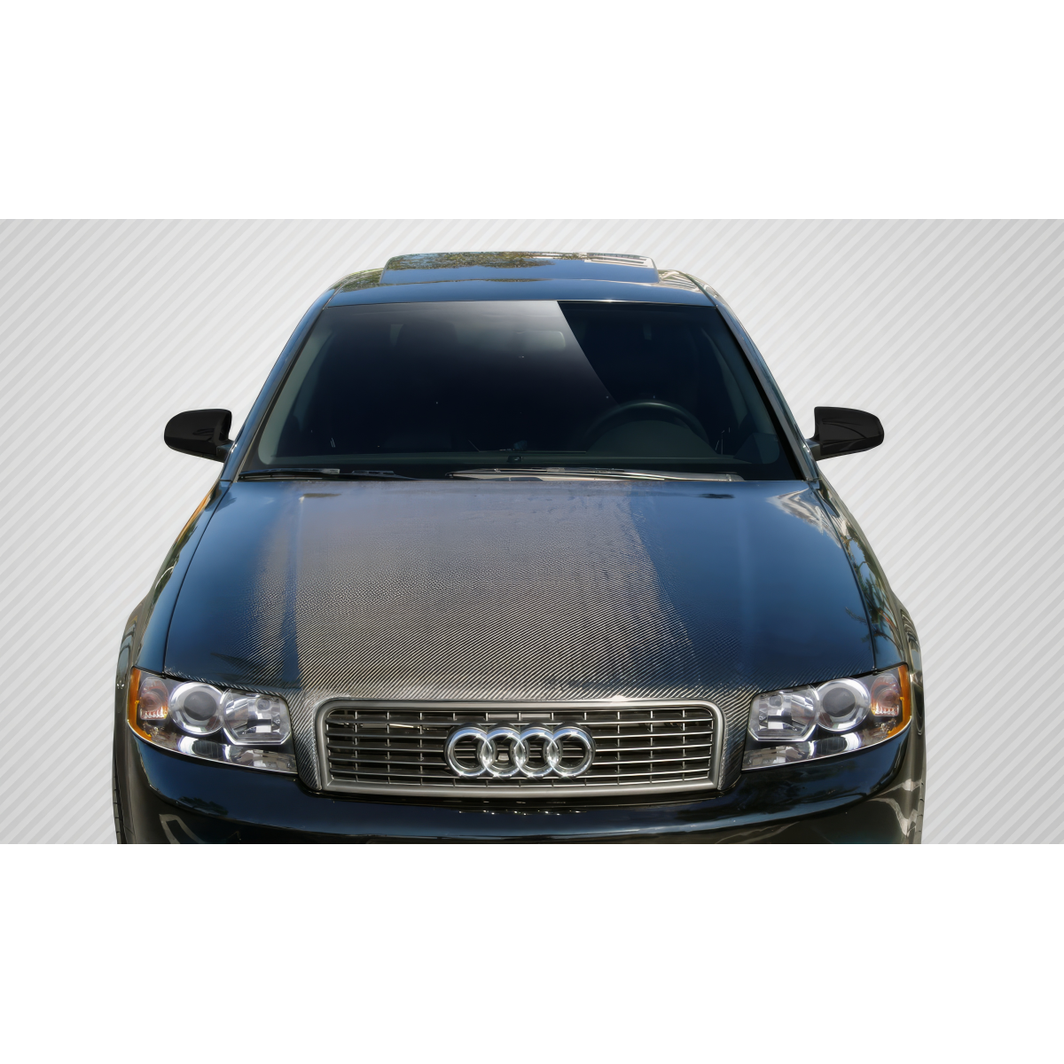 Modify your Audi A4 2002 with our Exterior/Hoods - Front angle view of an Audi A4 hood