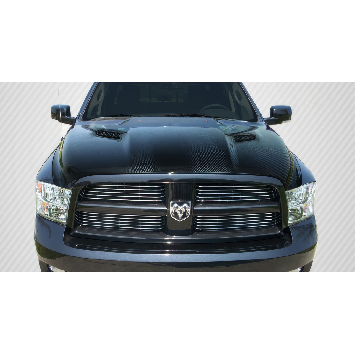 Modify your Dodge Ram 2009 with our Exterior/Hoods - Front view of the hood at a straight angle