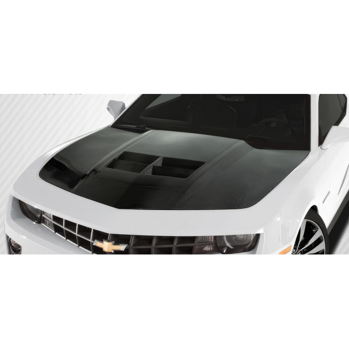 Modify your Chevrolet Camaro 2010 with our Exterior/Hoods - Front top view of hood at a slight angle