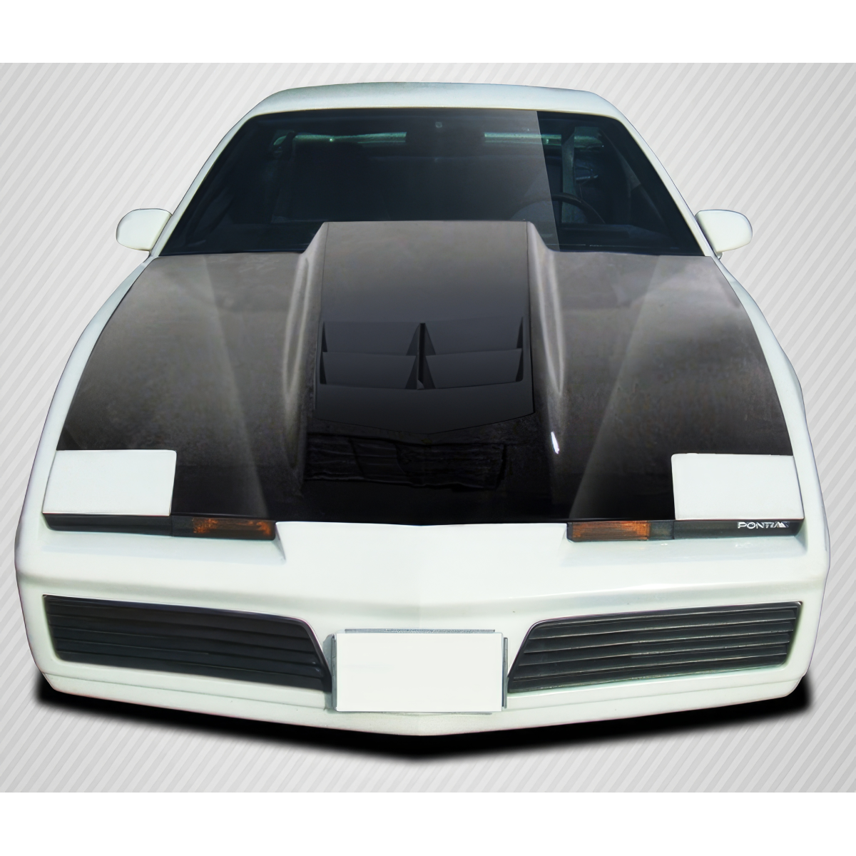 Modify your Pontiac Firebird 1982 with our Exterior/Hoods - Front view of carbon fiber hood at a slight angle