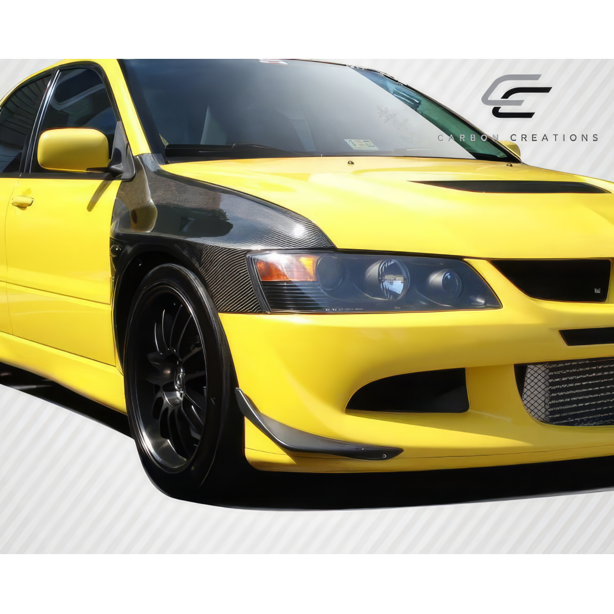 Modify your Mitsubishi Evolution 2003 with our Exterior/Fenders - Front angle view of a modified car fender