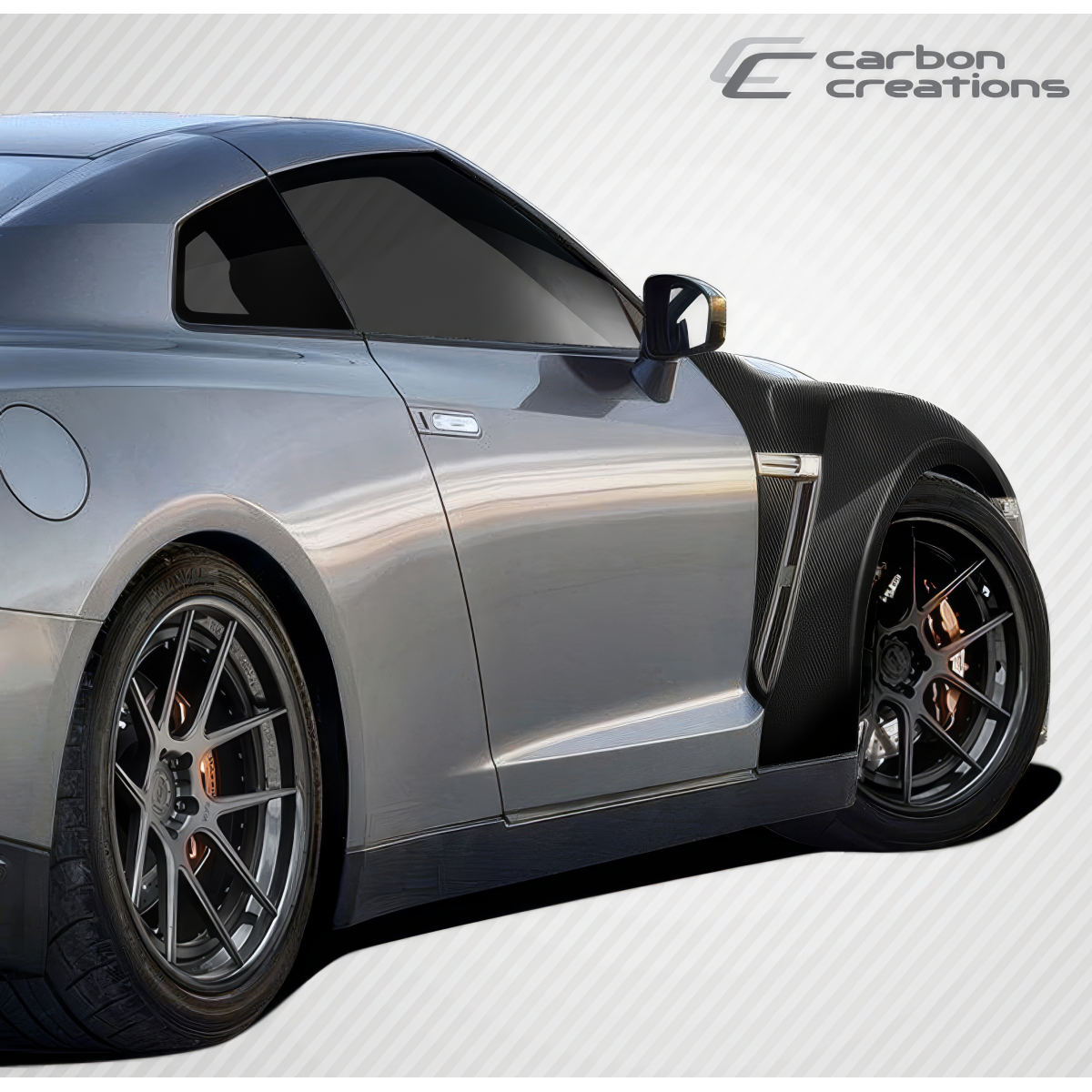 Modify your Nissan GT-R 2009 with our Exterior/Fenders - Side angle showcasing fender and wheel details