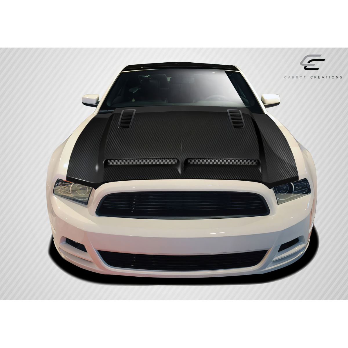 Modify your Ford Mustang 2013 with our Exterior/Hoods - Front view of the hood at a slight angle